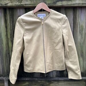 Vintage Rena Rowan Leather Jacket Full Zip Collarless Spring‎ Green Size Small